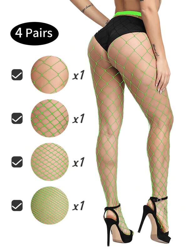 4 Pairs/Set Sexy Hollow Out Fashionable Elastic Pantyhose Fishnet Stockings