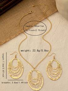 1 Set: Collar con colgante geométrico de círculos multicapa y pendientes a juego para mujeres - Conjunto de collar y aretes circulares geométricos de varias capas - Ver 6