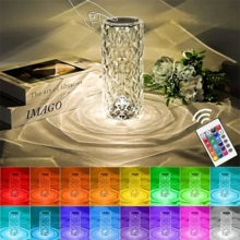 Crystal Lamp 16-Color RGB Night Light Touch USB Romantic LED Rose Rhinestone Table Lamp Living Room Christmas Decoration, Remote And Touch Control - Clear - View 2