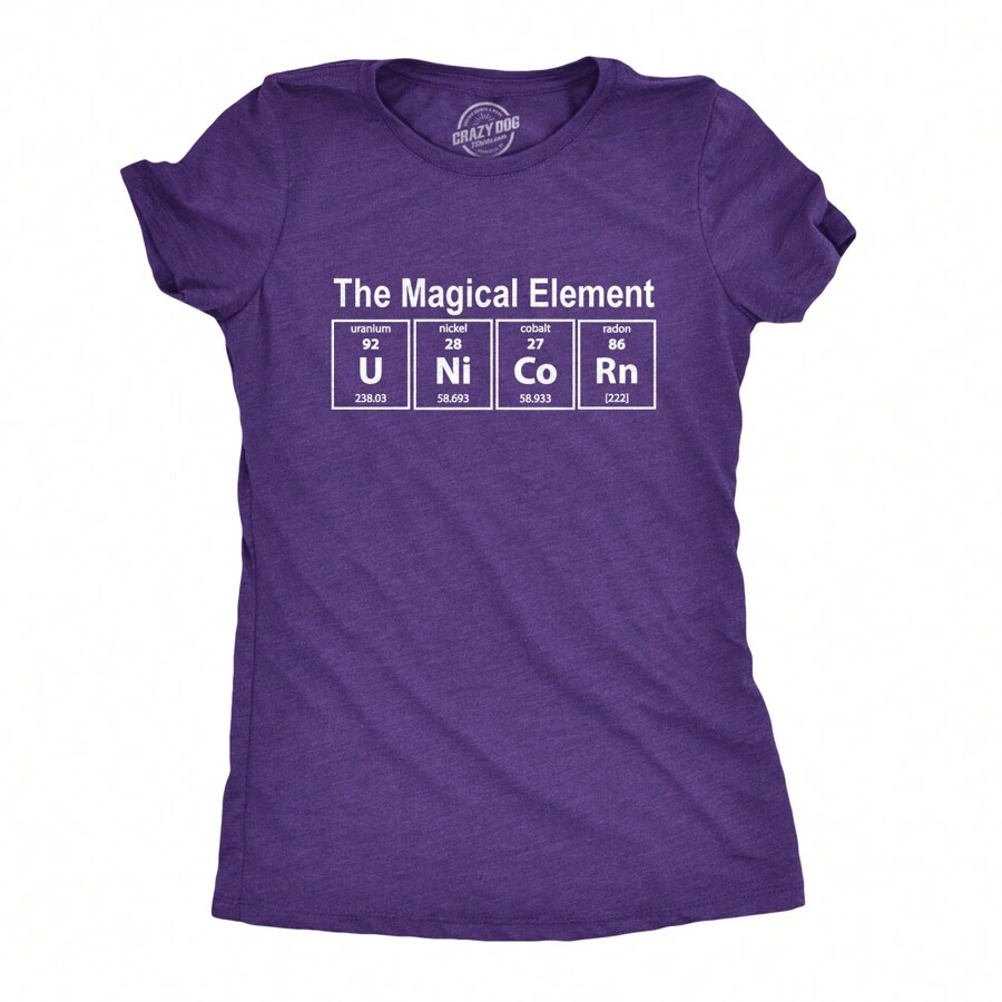 Womens Unicorn The Magical Element T Shirt Funny Science Tee Funny Womens T Shirts Cute Vintage Fashion Casual Ladies T-Shirt Gift - 希瑟紫 - 查看 1