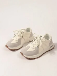 Vintage Oatmeal-Toned Training Shoes With Casual And Soft Design, Women's Sneakers, Convenient And Suitable For Running Or Walking - Beige - View 6