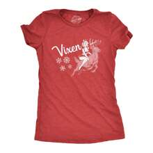 Womens Vixen T Shirt Funny Sexy Mrs Claus Reindeer Christmas Season Graphic Tee Funny Womens T Shirts Cute Vintage Fashion Casual Ladies T-Shirt Gift - Heather Red - View 1