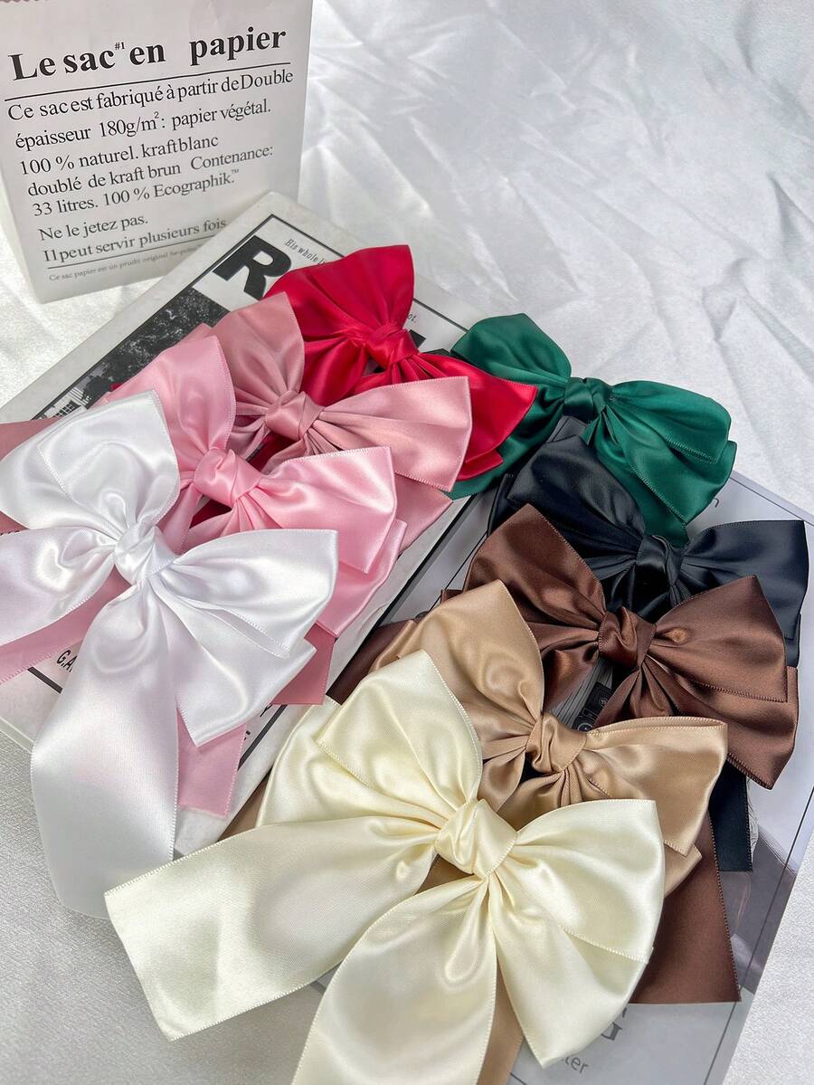 18 Piece Set Solid Color Ribbon Bow Hair Clip, Sweet Style Satin Bow