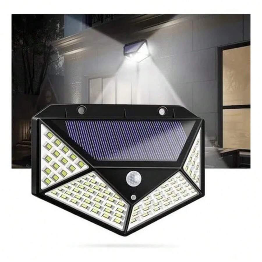 Luminária Solar Parede 100 Led Sensor Presença Com 3 Funções super led - Preto - Visão 1