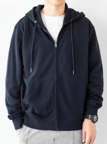 Men Zip-Up Hoodies - Navy Blue - View 1
