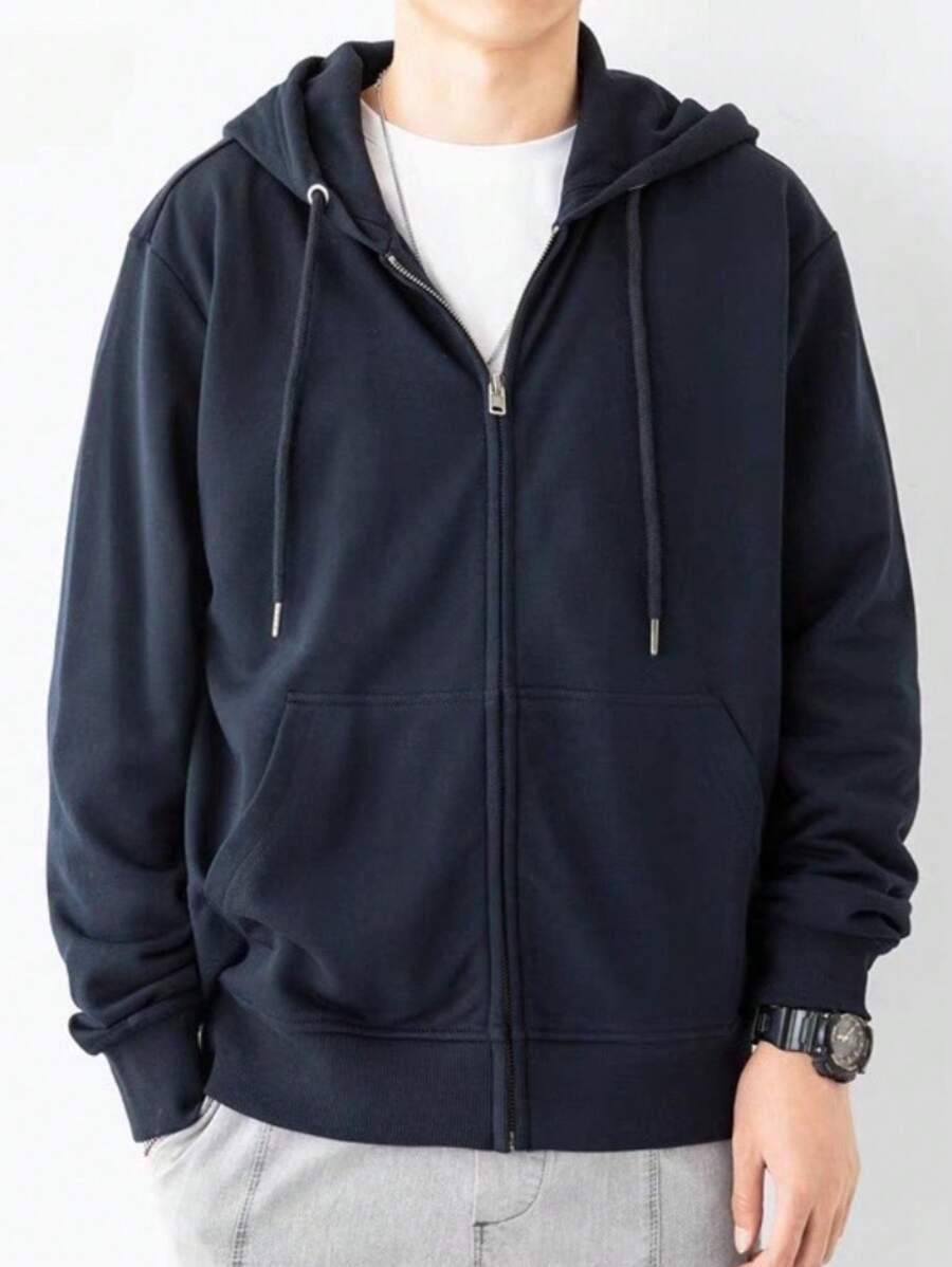 Men Zip-Up Hoodies - Navy Blue - View 1