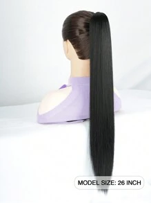 Extensions de queue de cheval 26 pouces 150g/paquet Perruque droite synthétique longue Pièces avec clip pince pour queue de cheval Extensions pour femmes, fibre résistante à haute température (noir)