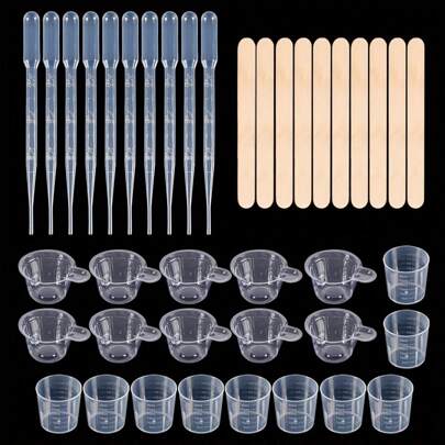 40pcs Epoxy Resin Casting Tools Kit Including 10pcs 30ml Measuring Cups, 10pcs Plastic Droppers, 10pcs Wooden Sticks, 10pcs Mixing Cups DIY Resin Kit For Beginners