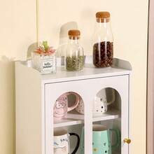 Metal Desktop Display Cabinet With 3 Shelves For Living Room Home Bar Kitchen, 1 Door Accent Display Cabinet With Drawer Cabinet-Top & 3 Shelves, Display Storage Cabinet For Accent Home Bar - 白色 - 查看 5