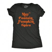 Womens May Contain Pumpkin Spice T Shirt Funny Fall Autumn Coffee Tee Funny Womens T Shirts Cute Vintage Fashion Casual Ladies T-Shirt Gift - Heather Black - View 1