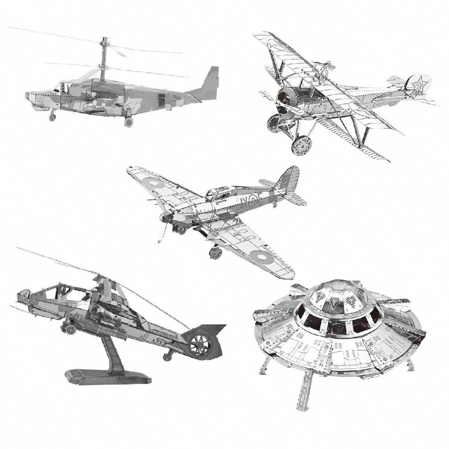 3D Modelo de Montagem de Metal, Quebra-cabeça de Fivela de Aço Inoxidável DIY, Modelo de Avião, Sem Cola, Presente de Aniversário, Ornamento Decorativo, Helicóptero KA-050, Helicóptero RAH-66, OVNI, Caça Nieuport 17, Caça Typhoon