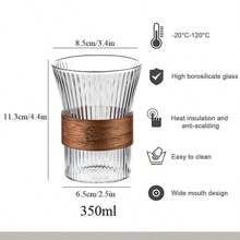 Vertikale Glas Kaffeetasse, hochwertiges Borosilikatglas, dickwandige Teekasse, mit Holzfaser-Isolationsschicht, kann auch als Milch- oder Getränkebecher verwendet werden - Transparent - Übersicht 8