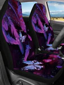 1pc Purple Feather Butterfly Printed Universal Chair Cover Icy Silk Chair Cover - Multicolor - View 2