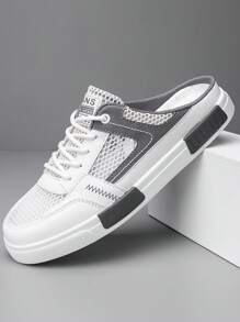 Men's Casual Slippers, Summer Breathable Closed Toe Slides, Flat Slip-On Sandals, Hollow-Out Mesh Shoes, Outdoor Personalized Fashion Backless Loafers, Contrast Mesh Shoes, Autumn Winter Fashionable Flat Round Toe Skate Shoes, Outdoor Casual Sports Sneakers, Lightweight Breathable Casual White Shoes, Suitable For Holiday, Party, Street Wear, Travel, Vacation