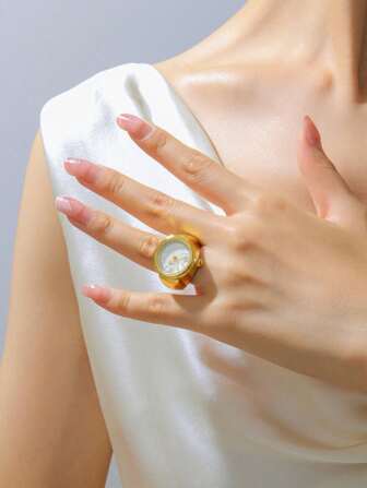 1入組五色潮流時尚款式優雅手指觀賞彈性戒指，可顯示時間，男女適用，適合日常佩戴及生日禮物