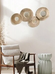 1 espejo redondo de cuerda trenzada nórdica, espejo artesanal hecho a mano, espejo decorativo de estilo boho, espejo de maquillaje, espejo colgante de tapiz de macramé, accesorios de baño - Multicolor - Ver 6