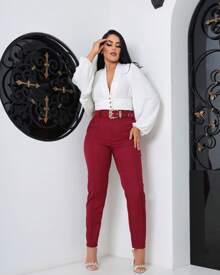 Women Pants - Màu Đỏ Sâu - Xem 2
