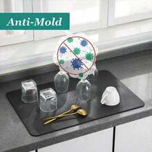 1pc Simple Cat Design Diamond-Shaped Anti-Slip Dish Drying Mat - Super Absorbent & Wear-Resistant Coffee Machine Mat, For Home Kitchen Supplies And Outdoor Patio Table Decoration - Multicolor - View 10