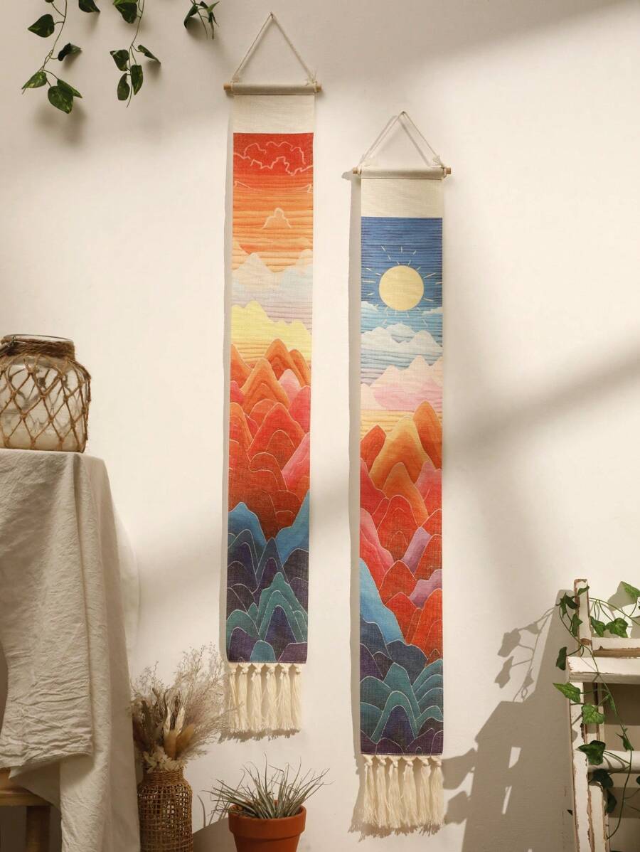1pc Boho Style Hanging Wall Tapestry, Long Linen Bohemian Wall Decor With Tassels, Suitable For Living Room, Bedroom, Vertical Narrow Wall Hanging, Suitable For Bedroom, Bathroom, Living Room (Tassel Quantity Random), Home Decor, Room Decor, Wall Decor, Gift For Birthday, Graduation