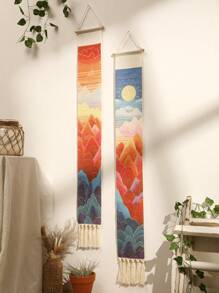 1pc Boho Style Hanging Wall Tapestry, Long Linen Bohemian Wall Decor With Tassels, Suitable For Living Room, Bedroom, Vertical Narrow Wall Hanging, Suitable For Bedroom, Bathroom, Living Room (Tassel Quantity Random), Home Decor, Room Decor, Wall Decor, Gift For Birthday, Graduation - Multicolor - View 3