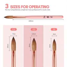 3pcs Acrylic Nail Brush Set - #8/10/14 Acrylic Nail Brushes, Suitable For Acrylic Application, Acrylic Powder Brushing, Can Be Used For Nail Extension And 3D Nail Carving - Pink - View 5