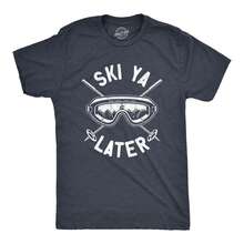 Mens Ski Ya Later T Shirt Funny Sarcastic Skiing Goggles Poles Mountain Graphic Tee For Guys Mens Funny T Shirts Cool Vintage Fashion T-Shirt Gift - 希瑟海軍藍 - 查看 1