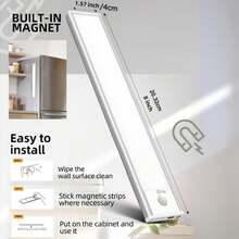 1/3 包 8 英寸橱柜下照明灯，磁吸式 LED 人体感应台灯，3 种色温灯条，USB 可充电壁橱灯，适用于厨房、卧室、衣柜、走廊、楼梯 - 白色 - 查看 5