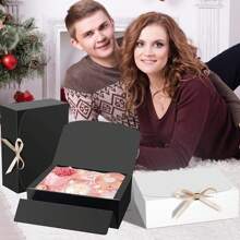 1个/5个带盖礼品盒，10x8x3.5英寸黑色丝带礼品盒，伴娘求婚盒，牛皮纸礼品盒，适用于婚礼、包装、礼物、生日、纸杯蛋糕盒、手工。礼品包装、单身派对、婚礼、单身女郎、新娘、派对装饰、生日、伴娘求婚礼物、婚礼装饰、新娘送礼会、返校情人节