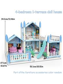 Children's Princess Castle Toy House, Building Block Doll Villa Set (Doll Style/Clothes Random), Multi-Layer Multi-Room Rich Furniture Accessories, DIY Model Construction, Collectible Villa Model