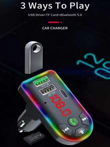 Lecteur MP3 de voiture Bluetooth F7, récepteur Bluetooth, chargeur de voiture avec double USB, éclairage d'ambiance