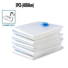 5 pièces Sac de compression sous vide [Pompe non incluse] Pour vêtements, couettes, rangement dans les armoires - Économise 80% de l'espace, sac de rangement pour le voyage (4 tailles disponibles) Décorations, Décor de fête, Décor de chambre, Organisateur, Rangement à la maison, T-shirt blanc femme, Pantalon noir femme, Vêtements d'hiver pour femme, Robe