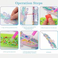 Set de 6 Marcadores de páginas de pintura de diamantes, Marruecos de Plumas DIY con Colgante de Cristal, adecuado para hogar, oficina y escuela, Pintura de 5D Diamond, ideal para principiantes, artesanías de Navidad.