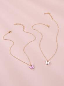 2pcs/Set Girls' Butterfly Pendant Necklace Set, Daily Decoration - Multicolor - View 2