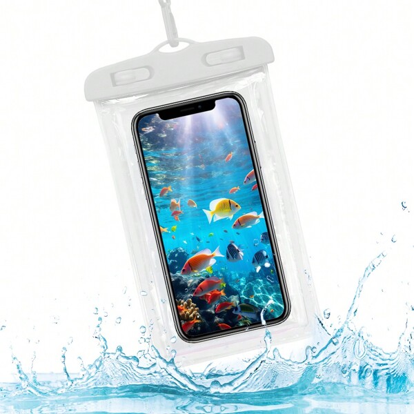 1 pièce Sac étanche en PVC pour téléphone portable (avec sangle), fluorescent, tactile, transparent, adapté aux sports de plein air et à la piscine nocturne