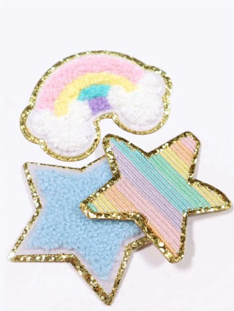 3PCS Pentagram Rainbow Chenille Towelembroidered Iron On Hat Garment Applique Decoration Sticker Craft Badge Template DIY Greeting Card Handmade Clothing Accessories Embroidery Clothing Patches Appliques For Clothes Patches For Backpacks Sew On Patch Ouch Pouch Patch Wall Clothing Clothes Small Hat