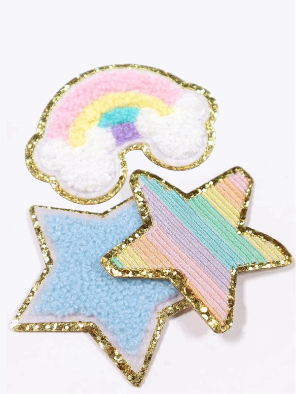 3PCS Pentagram arc-en-ciel Chenille Towelembroidered Iron On Applique de chapeau de vêtement pour la décoration d"applique de sticker de DIY de modèle de badge de l"artisanat, de carte de voeux faite main et d"accessoires de vêtements de broderie, de correctifs de vêtements de couture pour vêtements et sacs à dos