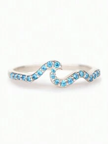 1入藍色時尚波浪女戒，日常配戴戒指