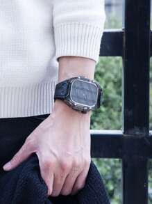 TPU手錶帶兼容蘋果手錶8 44mm 45mm 49mm，透明PC改良運動時尚商務宴會網狀手錶帶，兼容S7 /蘋果手錶系列5，用於Ultra S8 / 9的矽膠手錶帶，男女冰川時尚手錶帶，與SE6集成的先進保護套 - 黑色 - 查看 9