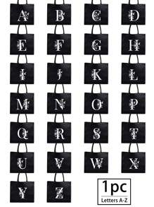 1PC Black Linen Handbag With White Flower Butterfly Letter Print Design,Simple And Elegant,Personalized Bridesmaid Wedding Gift Bag, Makeup Bag,Travel Simple Storage Bag,Solid Color Cosmetics Wallet,Large Capacity Travel Makeup Bag: The Perfect Match For Outdoor Beauties! Suitable For Weddings,Birthdays,Beaches,And Holidays - Black - View 2