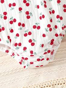 Infant Baby Girls Ruffle Sleeve Cherry Print Bodysuits Summer Outfit - White - View 3