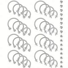 8/16/32 Pcs Stainless Steel Septum Nose Rings Set - Stainless Steel Lip Stud Set-Women Men's Body Piercing Jewelry Gift Stainless Steel Piercing Jewelry Set Lip Studs Tongue Studs Ear Studs Nose Studs Nipple Rings Tongue Rings Stainless Steel 14G 16G Straight Bar Curved Bar Bell Piercing Jewelry