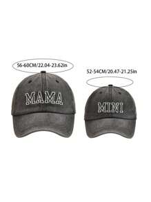 2入組母親與嬰兒配對帽，刺繡字母“MAMA MINI”，母親節和兒童節親子棒球帽 - 黑色 - 查看 3