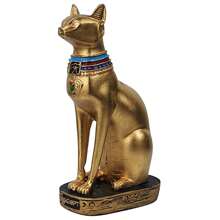 Gato Egípcio Bastet Deusa Da Fertilidade Preto Resina 19 Cm - Dourado - Visão 3