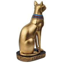 Gato Egípcio Bastet Deusa Da Fertilidade Preto Resina 19 Cm - Dourado - Visão 6
