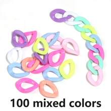100 piezas de cadena de acrílico en colores surtidos, anillo de salto de plástico, llavero y bolsa, accesorios para joyería DIY, cadena de enlace abierto de arco iris
