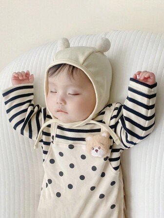 1入組春秋季寶寶帽，可愛球裝飾設計，新生兒防風保護鴨舌帽，男女寶寶都適用