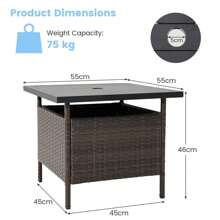 Patio Rattan Side Table, All-Weather Slatted Square PE Wicker Bistro Table With Umbrella Hole, Outdoor Dining Coffee Tea Table Stand For Garden Lawn Balcony Backyard - Brown - View 2