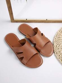 European American Style Women Casual Outdoor Flat Slippers, Solid Color Sport Round Toe Low Heel Beach Sandals For Summer