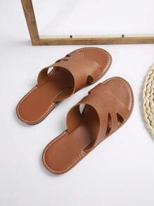 European American Style Women Casual Outdoor Flat Slippers, Solid Color Sport Round Toe Low Heel Beach Sandals For Summer