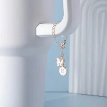 蝴蝶圓形字母鏈水瓶帶創意裝飾掛飾杯子配件